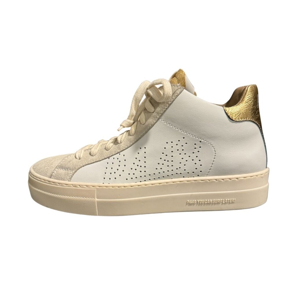 P448 Womens Thea Mid Top Sneakers White Gold, Size 37 WORN ONCE
